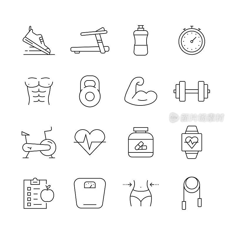 Fitness and Workout - Set of Thin Line Vector Icons
